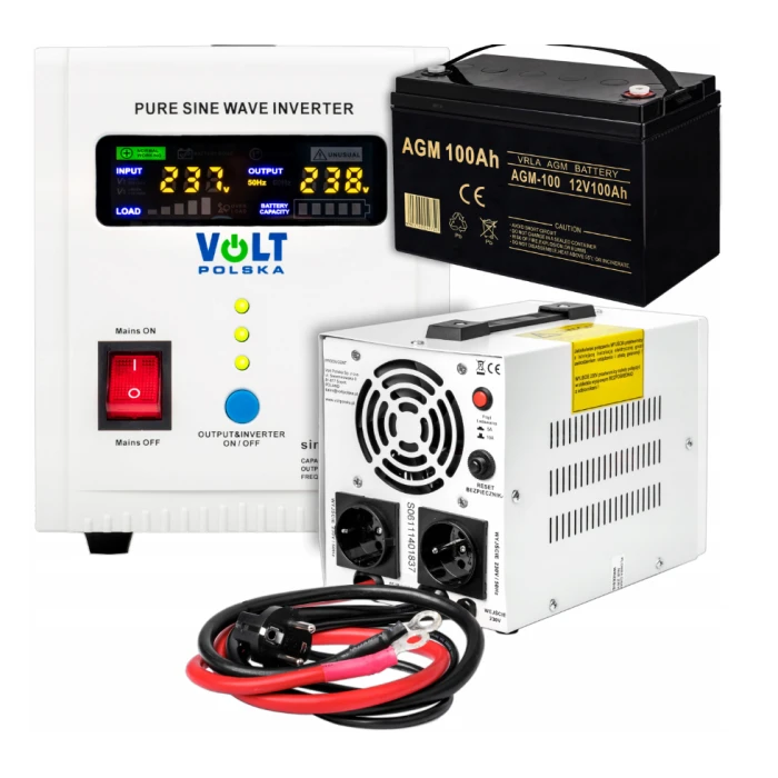 Аварийный комплект Volt Polska SINUS PRO 800 E 12/230V 500/800W + Аккумулятор VOLT AGM VRLA 100Ah 12V