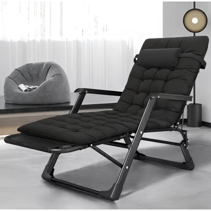 Розкладне крісло ліжко з подушкою LEOBRO Чорний (LB-FCB-G1-BLK)