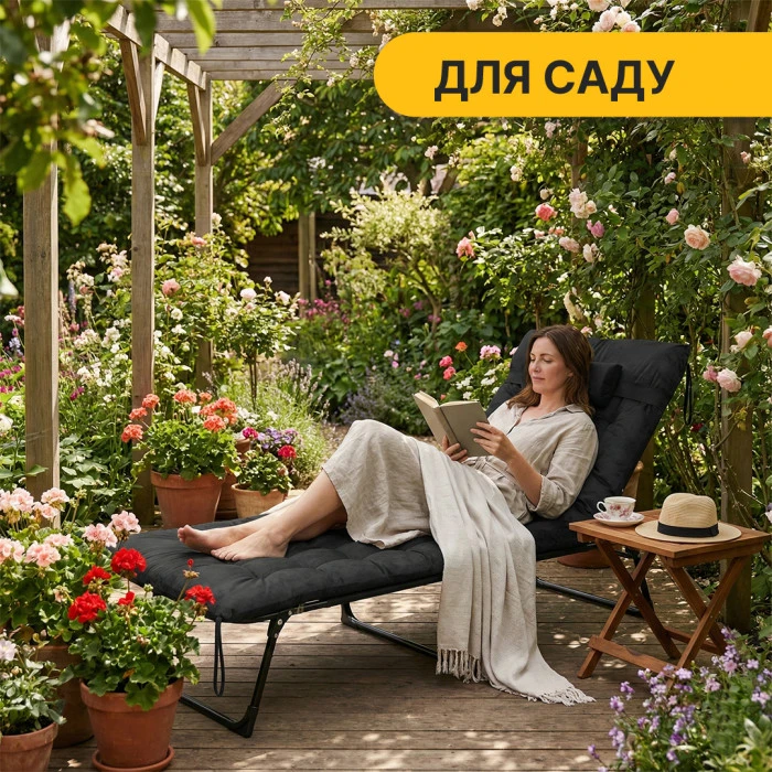 Розкладне ліжко (розкладачка) з оксамитовим матрацом і подушкою LEOBRO Black (LB-FB-A3-BLK)