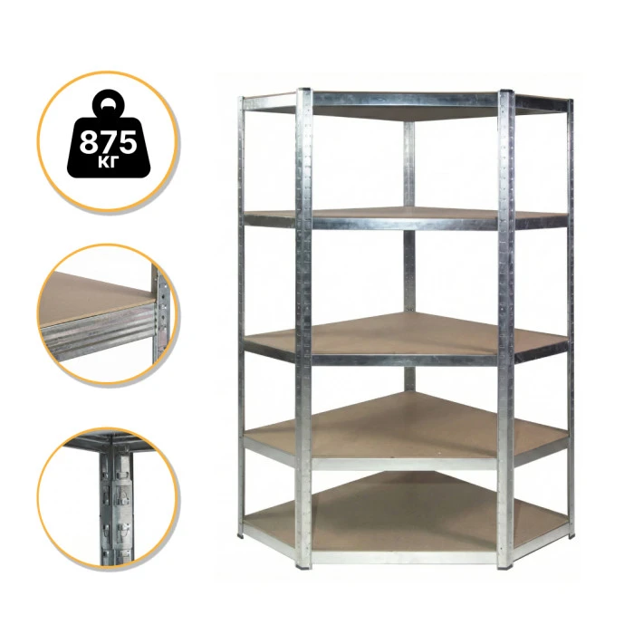 Стелаж кутовий LEOBRO Premium 180 х 90 х 40 см, 175кг/полиця, 5 полиць (LB-R123)