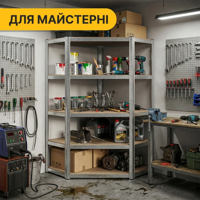 Стелаж кутовий LEOBRO Premium 180 х 90 х 40 см, 175кг/полиця, 5 полиць (LB-R123)