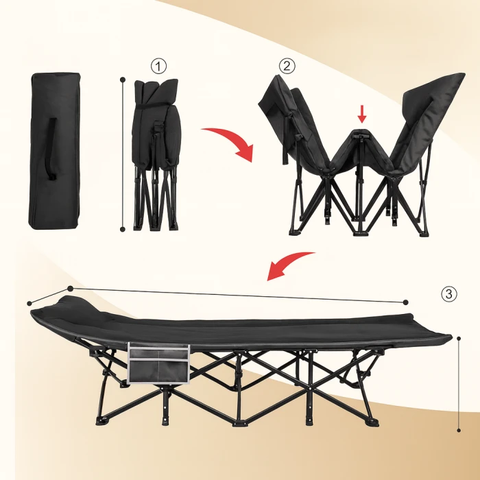 Туристична похідна розкладачка з вбудованим матрацом LEOBRO Black (LB-CC-K1-BLK)