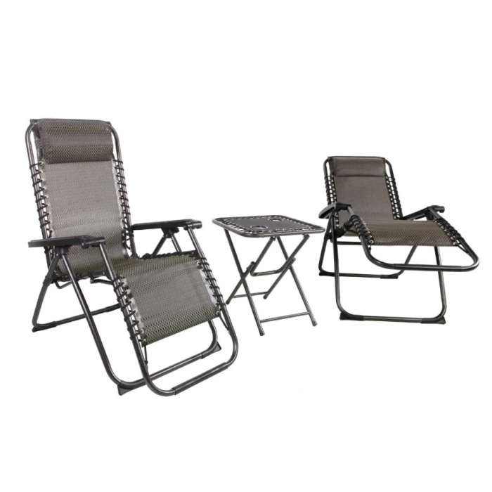 Комплект 2-а розкладні крісла-шезлонга + столик Zero Gravity LEOBRO Plaid (LB-ZGT-F3-PLD)