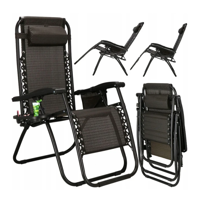 Комплект 2-а розкладні крісла-шезлонга + столик Zero Gravity LEOBRO Plaid (LB-ZGT-F3-PLD)