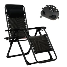 Розкладне крісло шезлонг LEOBRO Zero Gravity Premium Brown Rattan (LB-ZGC-G2-RB)