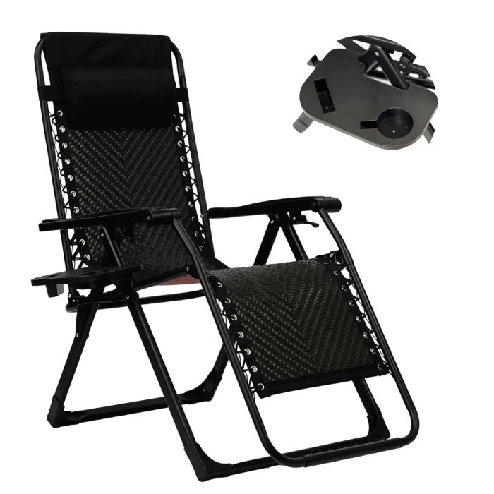 Розкладне крісло шезлонг LEOBRO Zero Gravity Premium Brown Rattan (LB-ZGC-G2-RB)