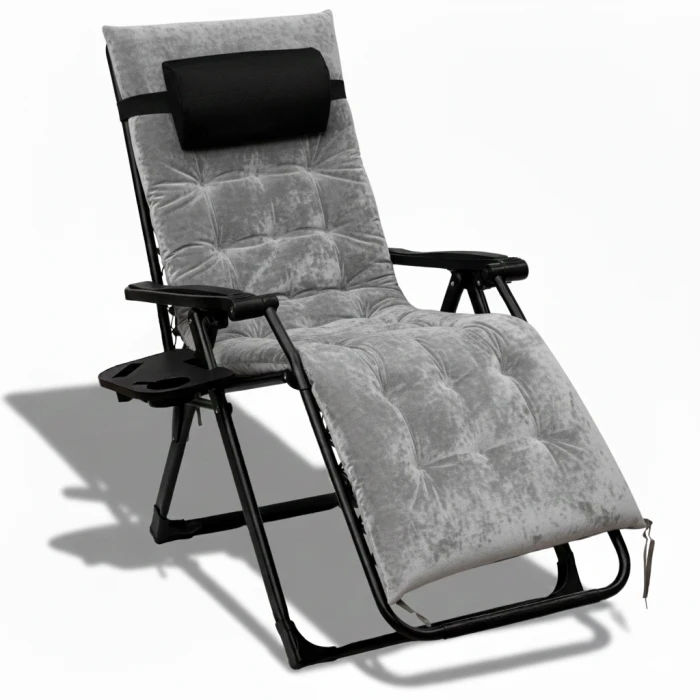 Розкладне крісло шезлонг LEOBRO Zero Gravity Premium Plus Grey Velvet (LB-ZGC-K3-GRY)