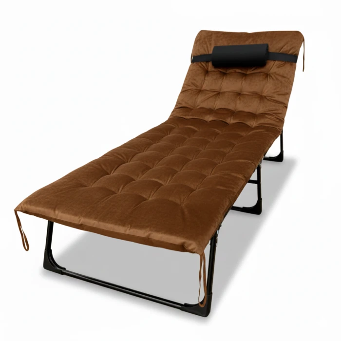 Розкладне ліжко (розкладачка) з оксамитовим матрацом і подушкою LEOBRO Brown (LB-FB-A3-BRN)
