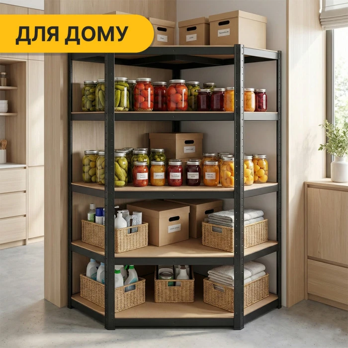 Стелаж кутовий LEOBRO Premium Black 180 х 90 х 40 см, 175кг/полиця, 5 полиць (LB-R124)