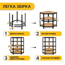 Стелаж кутовий LEOBRO Premium Black 180 х 90 х 40 см, 175кг/полиця, 5 полиць (LB-R124)