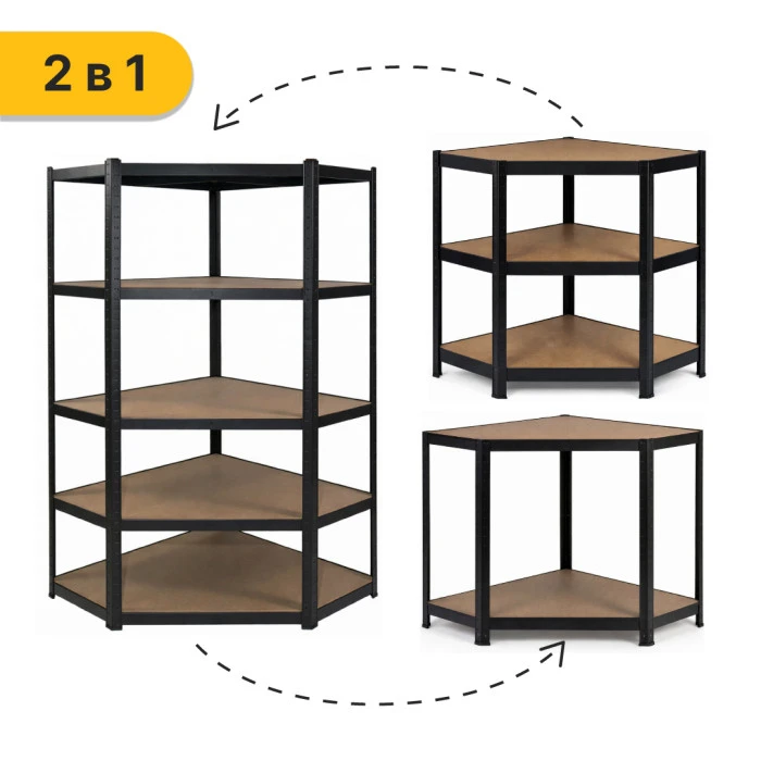 Стелаж кутовий LEOBRO Premium Black 180 х 90 х 40 см, 175кг/полиця, 5 полиць (LB-R124)