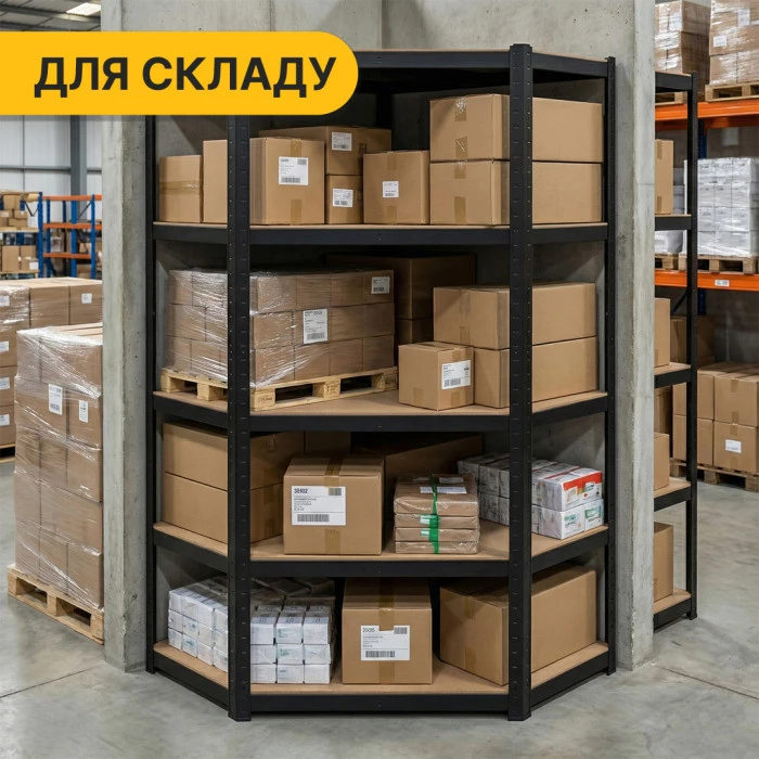 Стелаж кутовий LEOBRO Premium Black 180 х 90 х 40 см, 175кг/полиця, 5 полиць (LB-R124)
