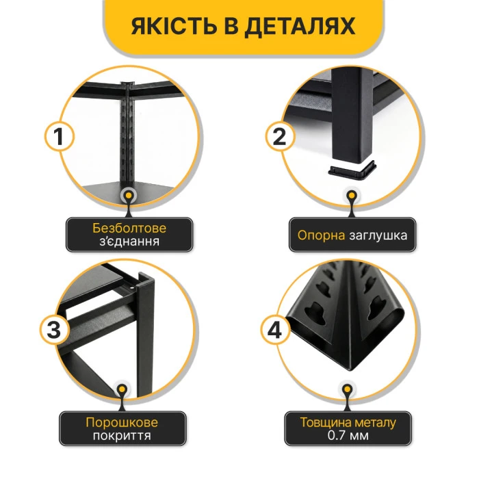 Стелаж з металевими полицями LEOBRO 152 х 70 х 30 см, 175кг/полиця, 4 полиці (LB-R126)