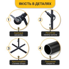 Складной садовый зонтик с боковым удлинителем и LED подсветкой LEOBRO Серая (LB-1083)