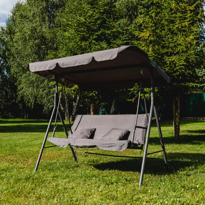 Гойдалка для саду LEOBRO з подушками на трьох Сіра