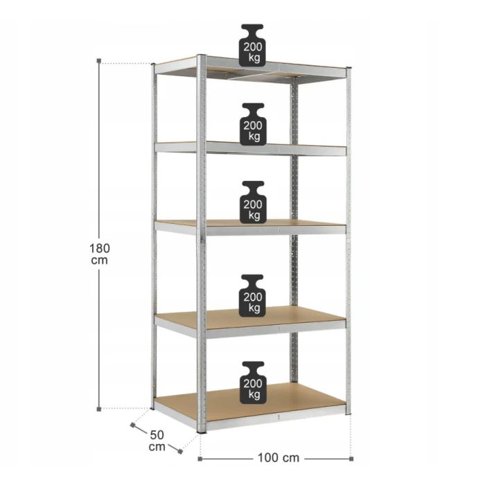 Стелаж LEOBRO Premium 180 х 100 х 50 см, 200кг/полиця, 5 полиць (LB-R107)