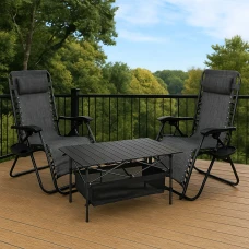 Комплект з 2 шезлонгів та столу 95х55х50 см Zero Gravity LEOBRO (LB-ZGC-F1-DGR-FT-A2)