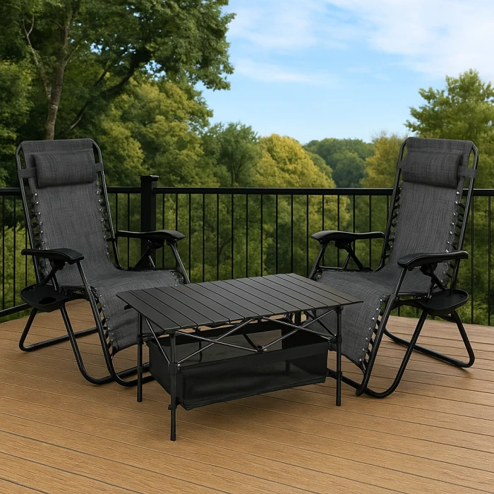 Комплект з 2 шезлонгів та столу 95х55х50 см Zero Gravity LEOBRO (LB-ZGC-F1-DGR-FT-A2)