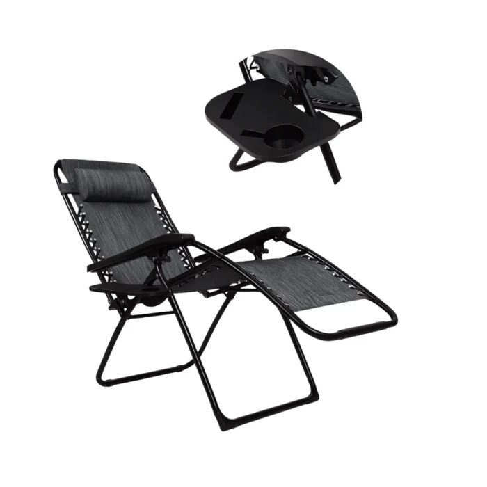 Комплект з 2 шезлонгів та столу 95х55х50 см Zero Gravity LEOBRO (LB-ZGC-F1-DGR-FT-A2)