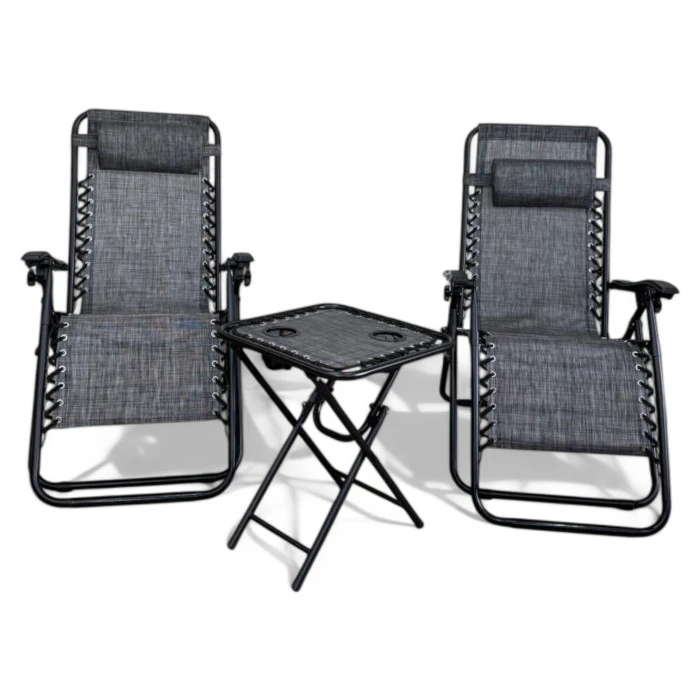 Комплект 2-а розкладні крісла-шезлонга + столик Zero Gravity LEOBRO Сірий (LB-ZGT-F3-GRY)
