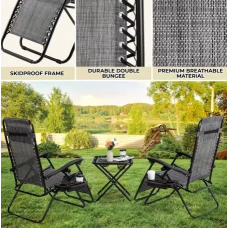 Комплект 2-а розкладні крісла-шезлонга + столик Zero Gravity LEOBRO Сірий (LB-ZGT-F3-GRY)