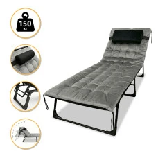 Розкладне ліжко (розкладачка) з оксамитовим матрацом і подушкою LEOBRO Grey (LB-FB-A3-GRY)