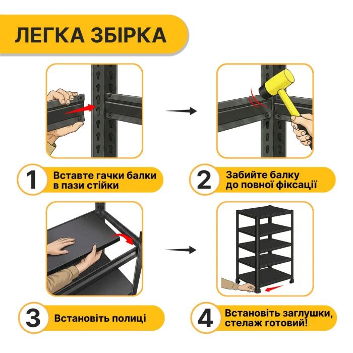 Стелаж з металевими полицями LEOBRO 182 х 90 х 40 см, 175кг/полиця, 5 полиць (LB-R127)