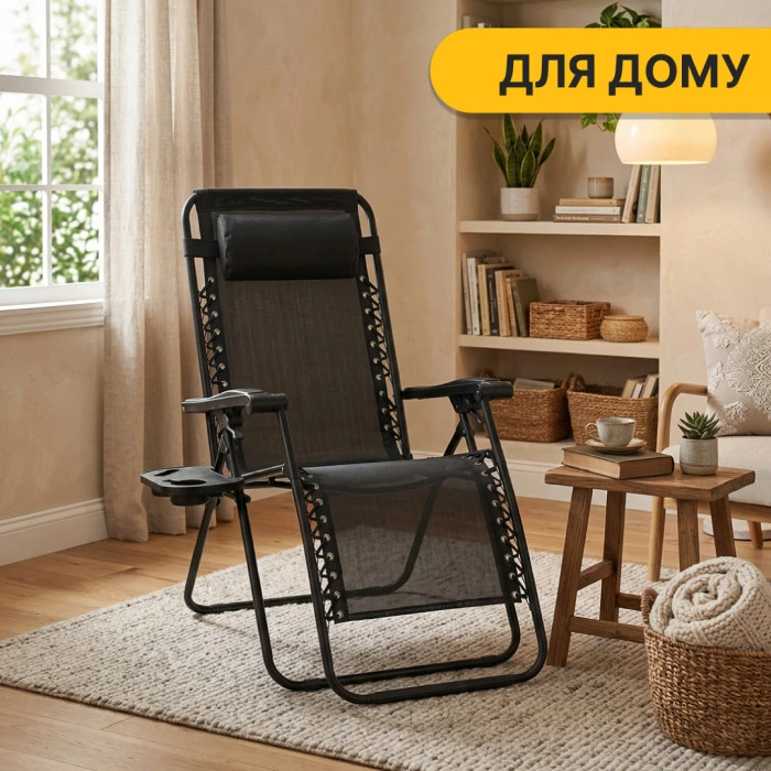 Розкладне крісло шезлонг LEOBRO Zero Gravity Black (LB-ZGC-F1-BLK)