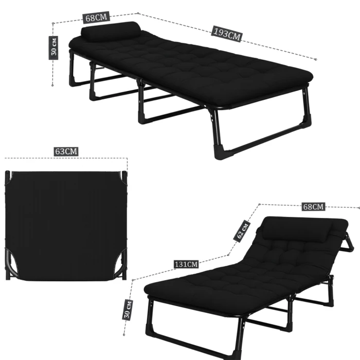 Розкладне ліжко (розкладачка) з матрацом і подушкою LEOBRO Black (LB-FB-A1-BLK)