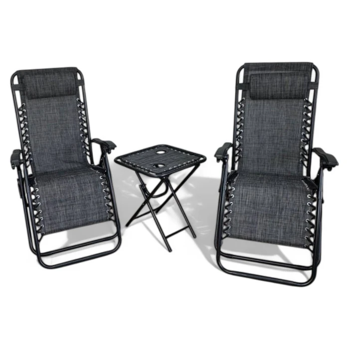 Комплект 2-а розкладні крісла-шезлонга + столик Zero Gravity LEOBRO Темно-сірий (LB-ZGT-F3-DGR)