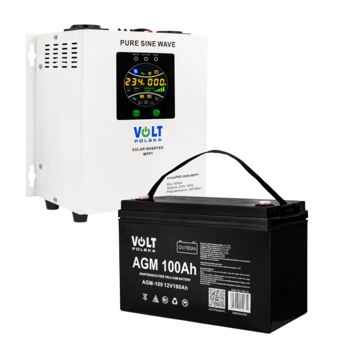Комплект Гибридный ИБП/инвертор Volt Polska SINUS PRO 800 S + Аккумулятор Volt Polska 100 Ah 12V