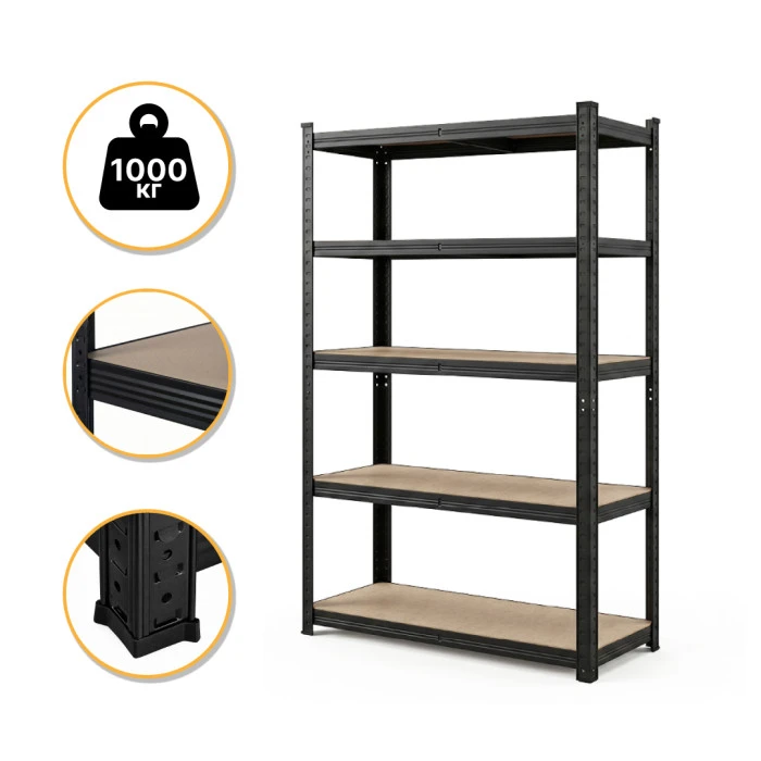Стеллаж LEOBRO Premium Black 180 х 100 х 50 см, 200кг/полка, 5 полок (LB-R129)