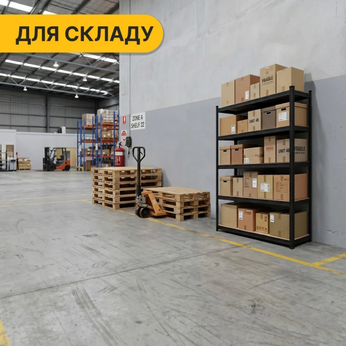 Стеллаж LEOBRO Premium Black 180 х 100 х 50 см, 200кг/полка, 5 полок (LB-R129)