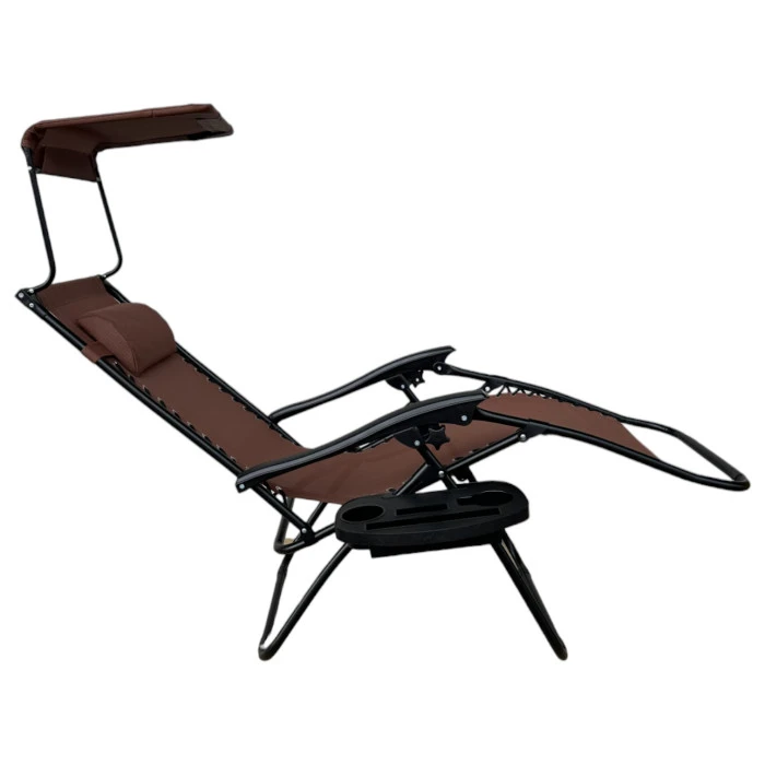 Розкладне крісло шезлонг Zero Gravity LEOBRO з козирком Коричневе