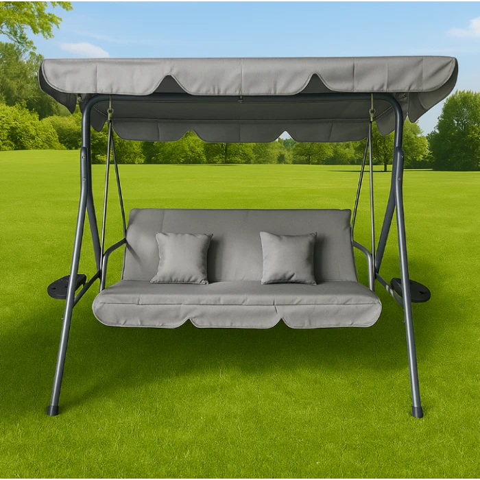 Гойдалка з подушками та підстаканниками на 3 особи LEOBRO Сіра