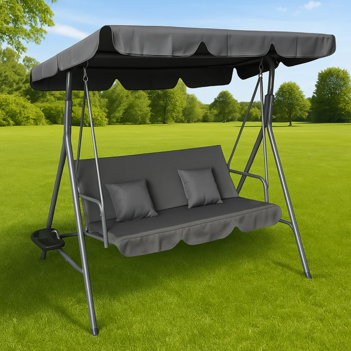 Гойдалка з подушками та підстаканниками на 3 особи LEOBRO Сіра