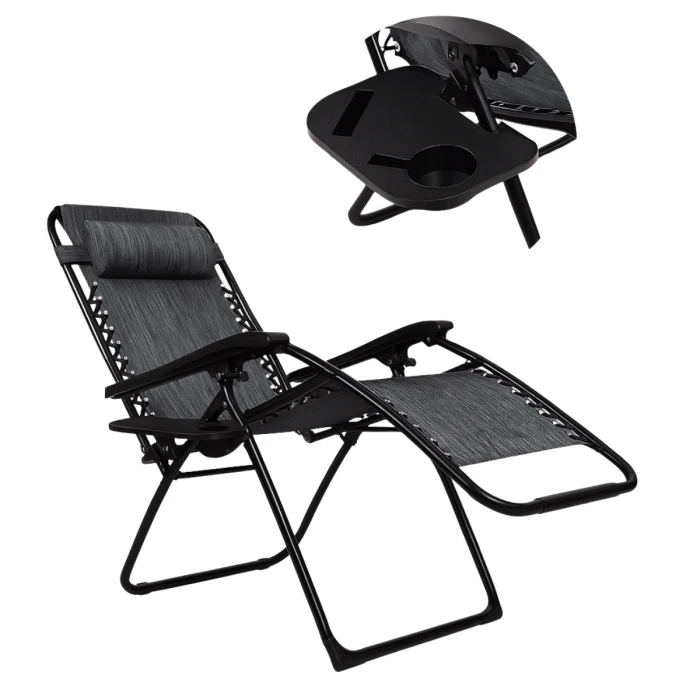 Розкладне крісло шезлонг LEOBRO Zero Gravity Dark Grey (LB-ZGC-F1-DGR)