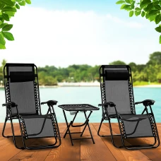 Комплект 2-а розкладні крісла-шезлонга + столик Zero Gravity LEOBRO Чорний (LB-ZGT-F3-BLK)
