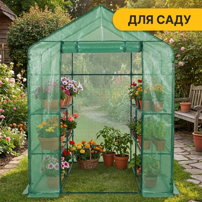 Стелаж-теплиця LEOBRO 143x143x195 см на 8 полиць Green (LB-G122)