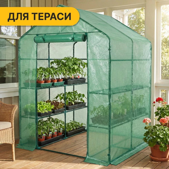 Стелаж-теплиця LEOBRO 143x143x195 см на 8 полиць Green (LB-G122)