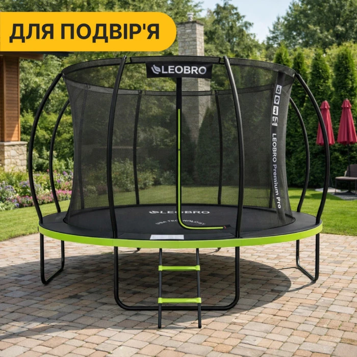 Батут із внутрішньою захисною сіткою 374 см LEOBRO Premium Pro 12FT GREEN (LB-1101)