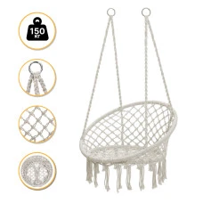 Підвісне плетене крісло-гойдалка LEOBRO Boho XL 80 см Cream (LB-1103)