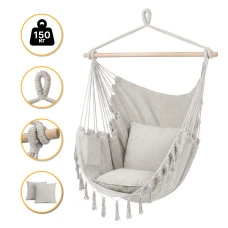 Підвісне бразильське крісло-гамак LEOBRO XL Cream з подушками (LB-1115)