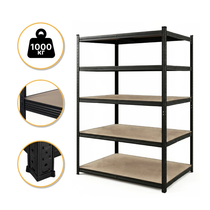 Стеллаж LEOBRO Premium Black 180 х 100 х 60 см, 200кг/полка, 5 полок (LB-R130)