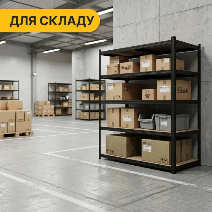 Стеллаж LEOBRO Premium Black 180 х 100 х 60 см, 200кг/полка, 5 полок (LB-R130)