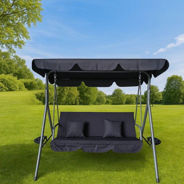 Гойдалка з подушками та підстаканниками на 3 особи LEOBRO Чорна