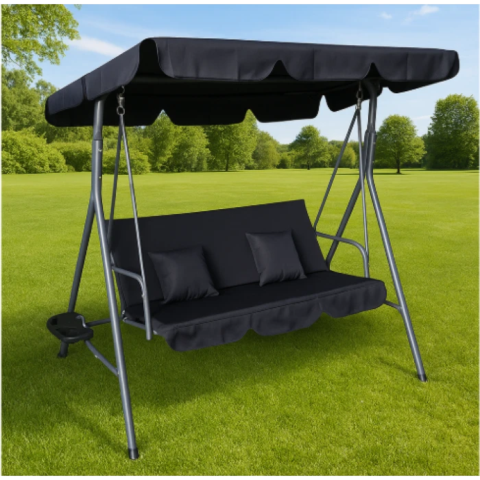 Гойдалка з подушками та підстаканниками на 3 особи LEOBRO Чорна