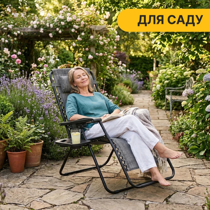 Розкладне крісло шезлонг LEOBRO Zero Gravity Grey (LB-ZGC-F1-GRY)