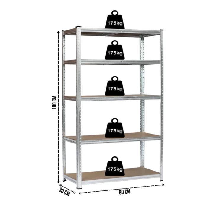 Стелаж LEOBRO Premium 180 х 90 х 30 см, 175кг/полиця, 5 полиць (LB-R103)