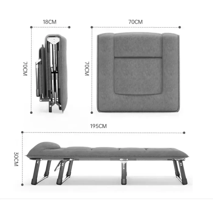 Розкладне ліжко (розкладачка) з вбудованим матрацом LEOBRO Grey (LB-FB-S1-GRY)